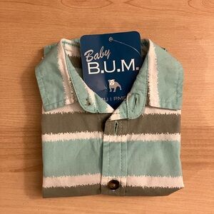 12m Green and White Striped Button Down Shirt